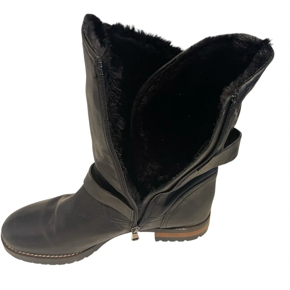 New Fabianelli Ladies Italian Leather Mid Calf Boots Belt Buckles, Moto, size 10 - Picture 4 of 6
